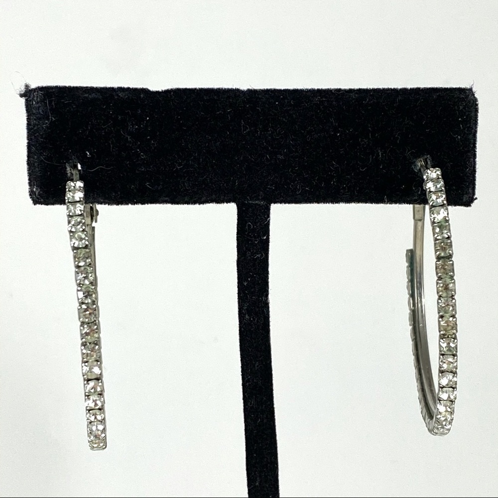 Beautiful white rhinestone evening hoop earrings with lever backs